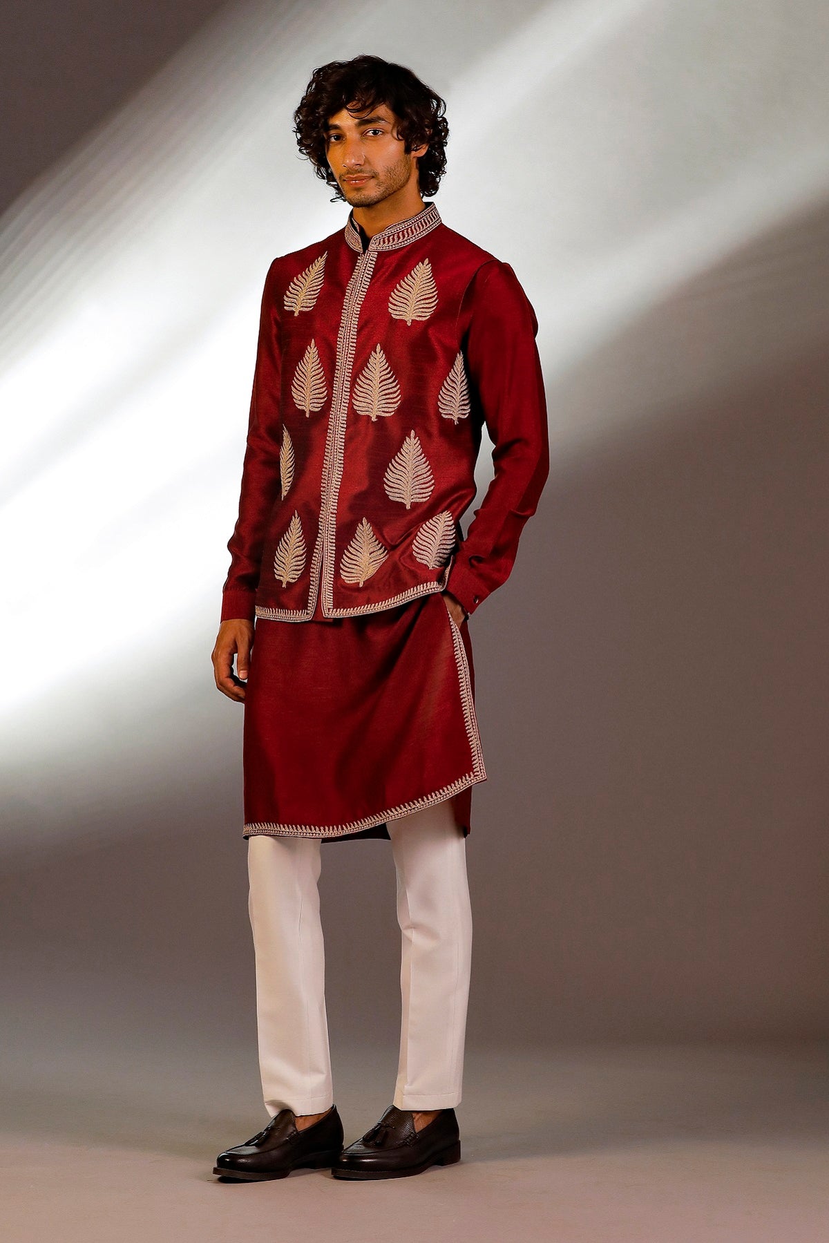MAROON THREAD EMBROIDERY  NEHRU JACKET SET