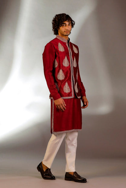 MAROON THREAD EMBROIDERY  NEHRU JACKET SET