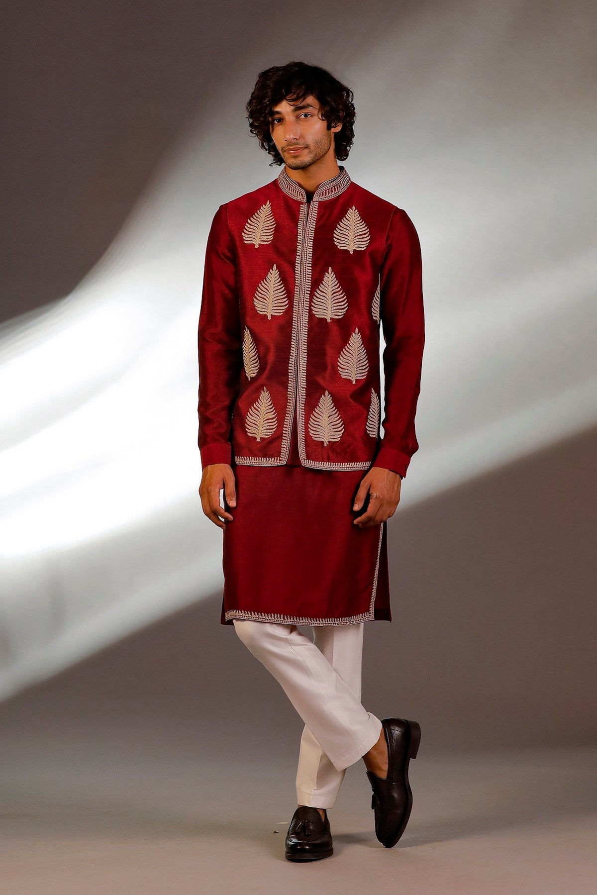 MAROON THREAD EMBROIDERY  NEHRU JACKET SET