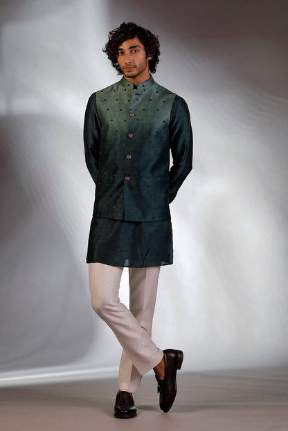 DARK GREEN JACKET GREEN KURTA SET