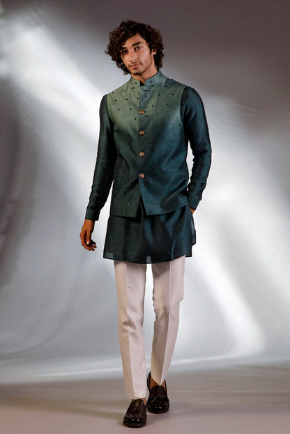 DARK GREEN JACKET GREEN KURTA SET