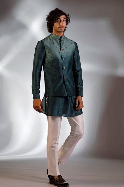 DARK GREEN JACKET GREEN KURTA SET