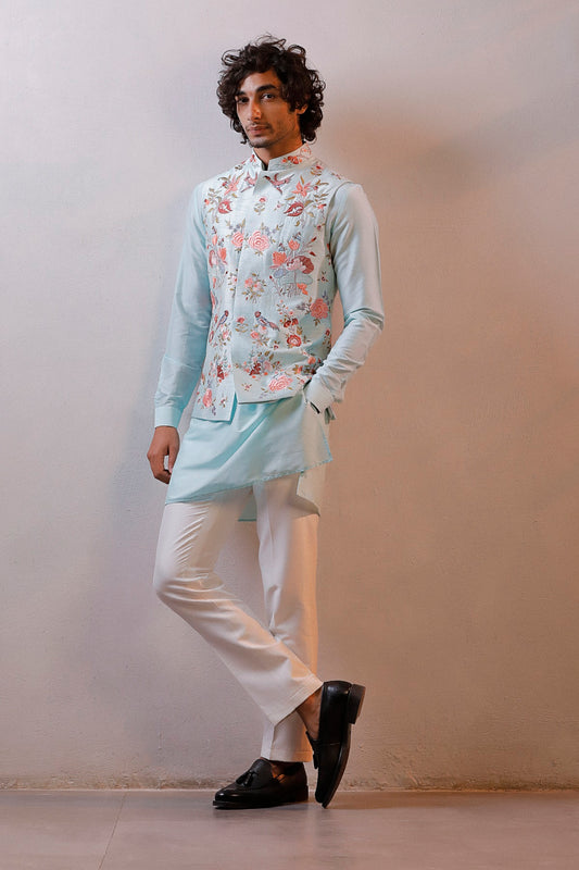 POWDER BLUE JACKET KURTA SET