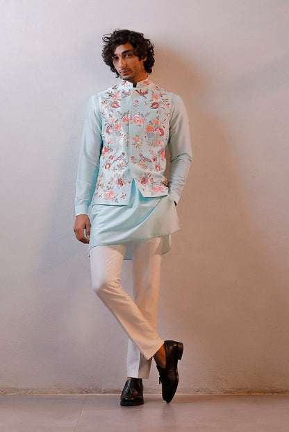 POWDER BLUE JACKET KURTA SET