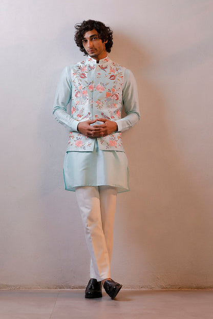 POWDER BLUE JACKET KURTA SET