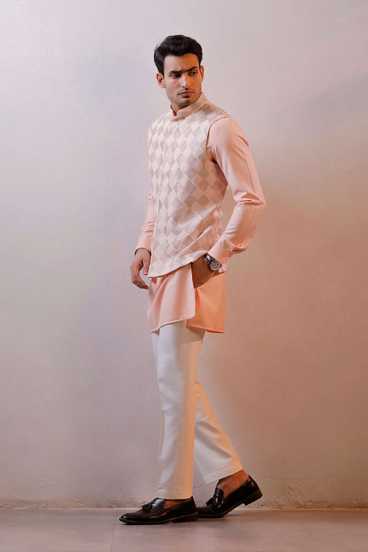 PEACH JACKET KURTA SET
