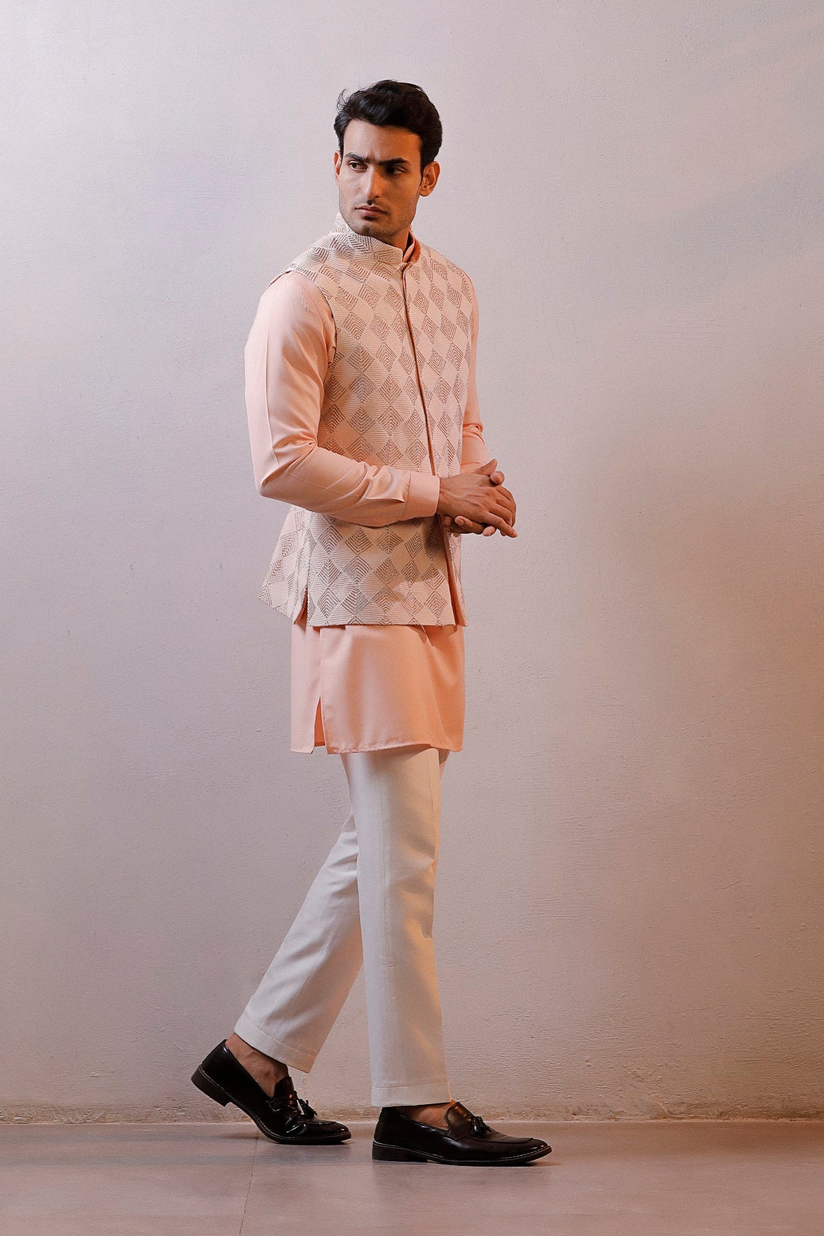 PEACH JACKET KURTA SET