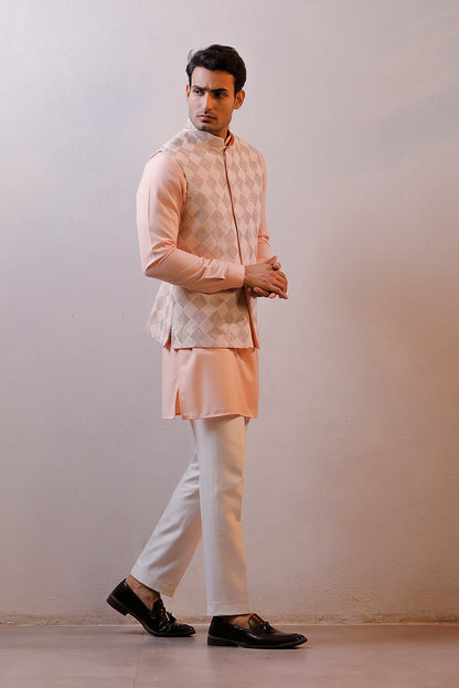 PEACH JACKET KURTA SET