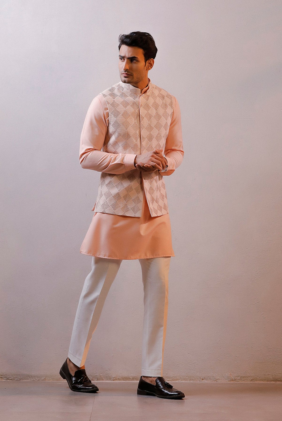 PEACH JACKET KURTA SET