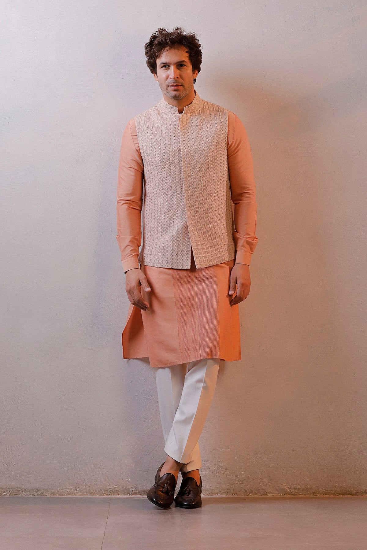 PEACH JACKET KURTA SET