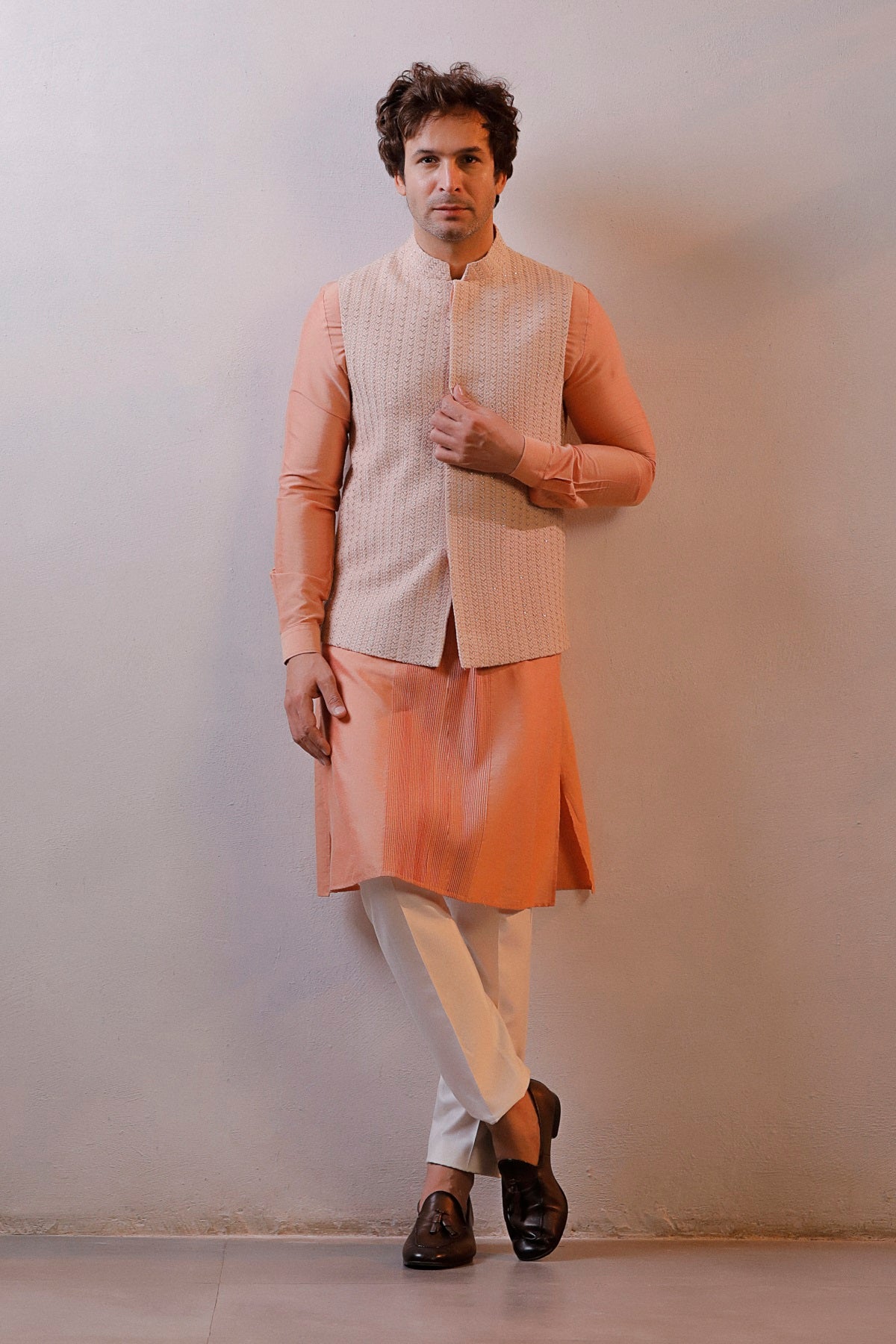 PEACH JACKET KURTA SET