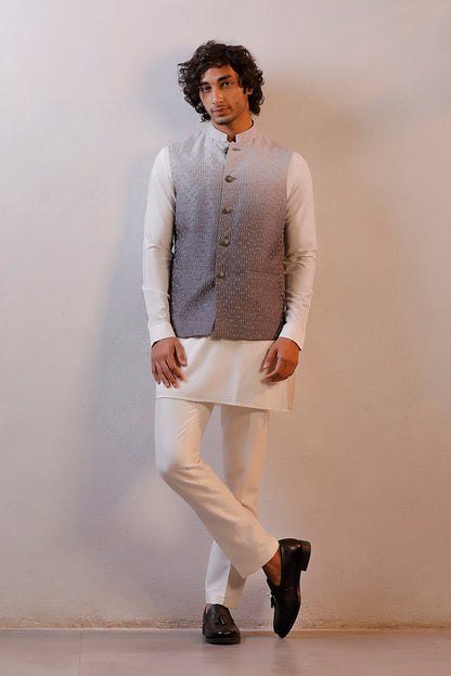 GREY OMBRE JACKET IVORY KURTA SET