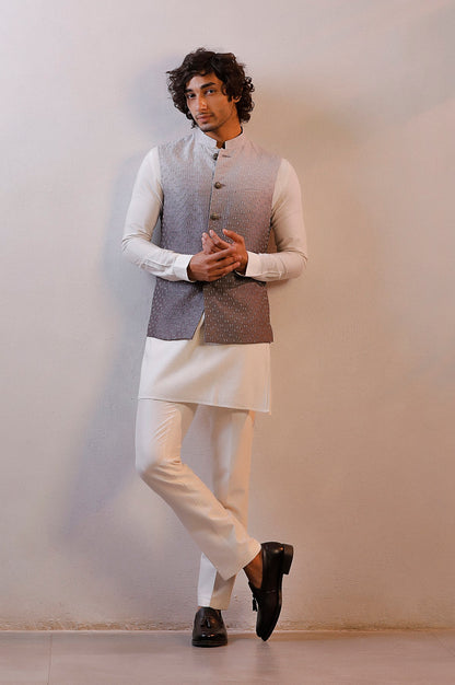 GREY OMBRE JACKET IVORY KURTA SET