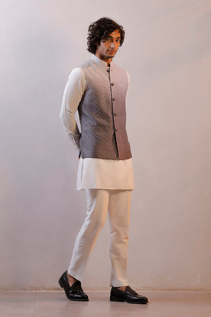 GREY OMBRE JACKET IVORY KURTA SET