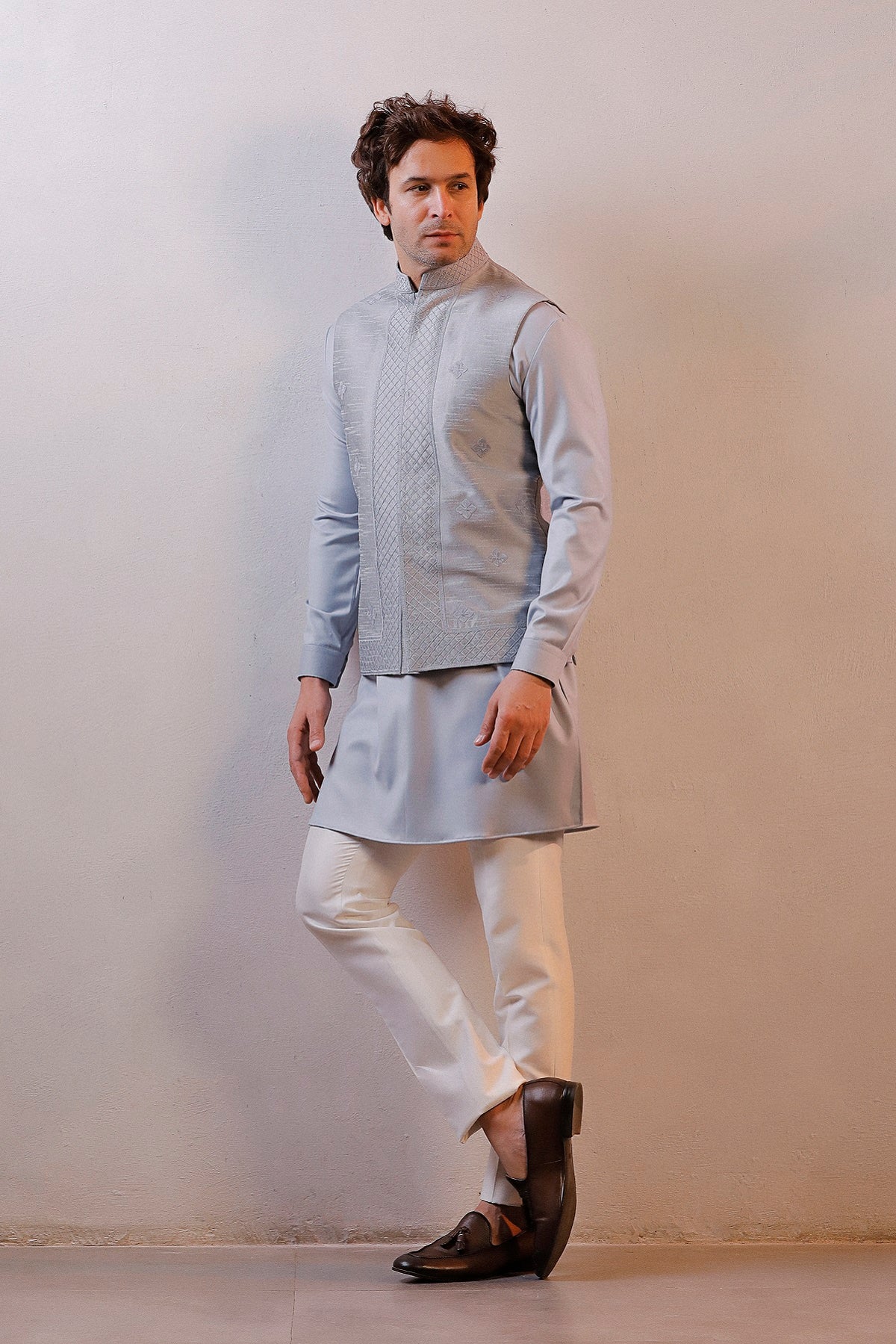 GREY NEHRU JACKET KURTA SET