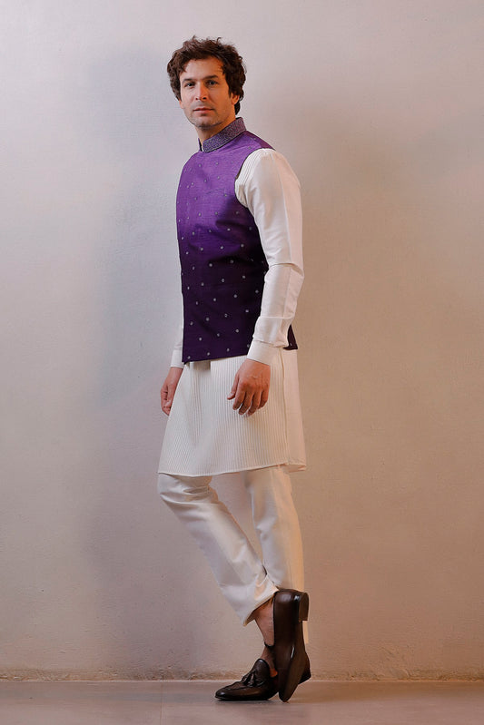 PURPLE OMBRE JACKET IVORY KURTA SET