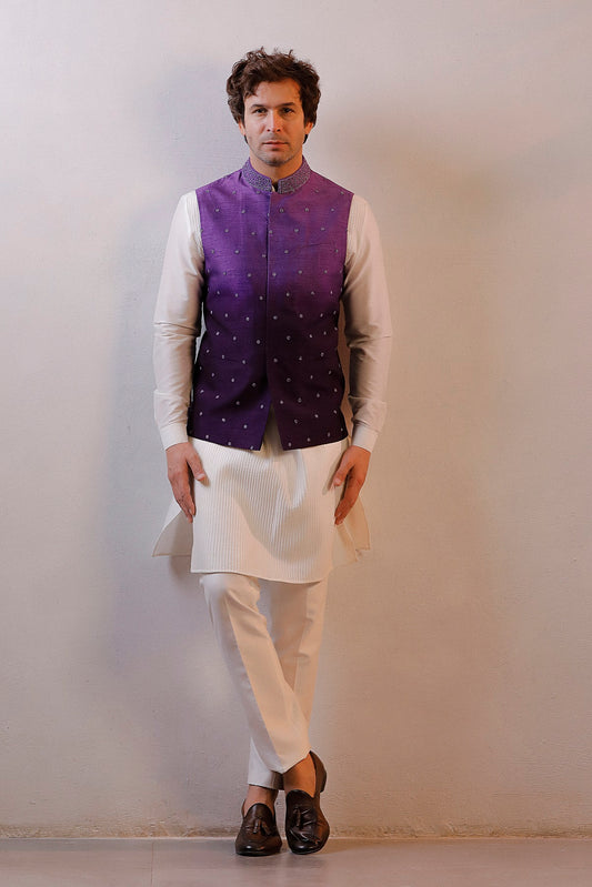 PURPLE OMBRE JACKET IVORY KURTA SET