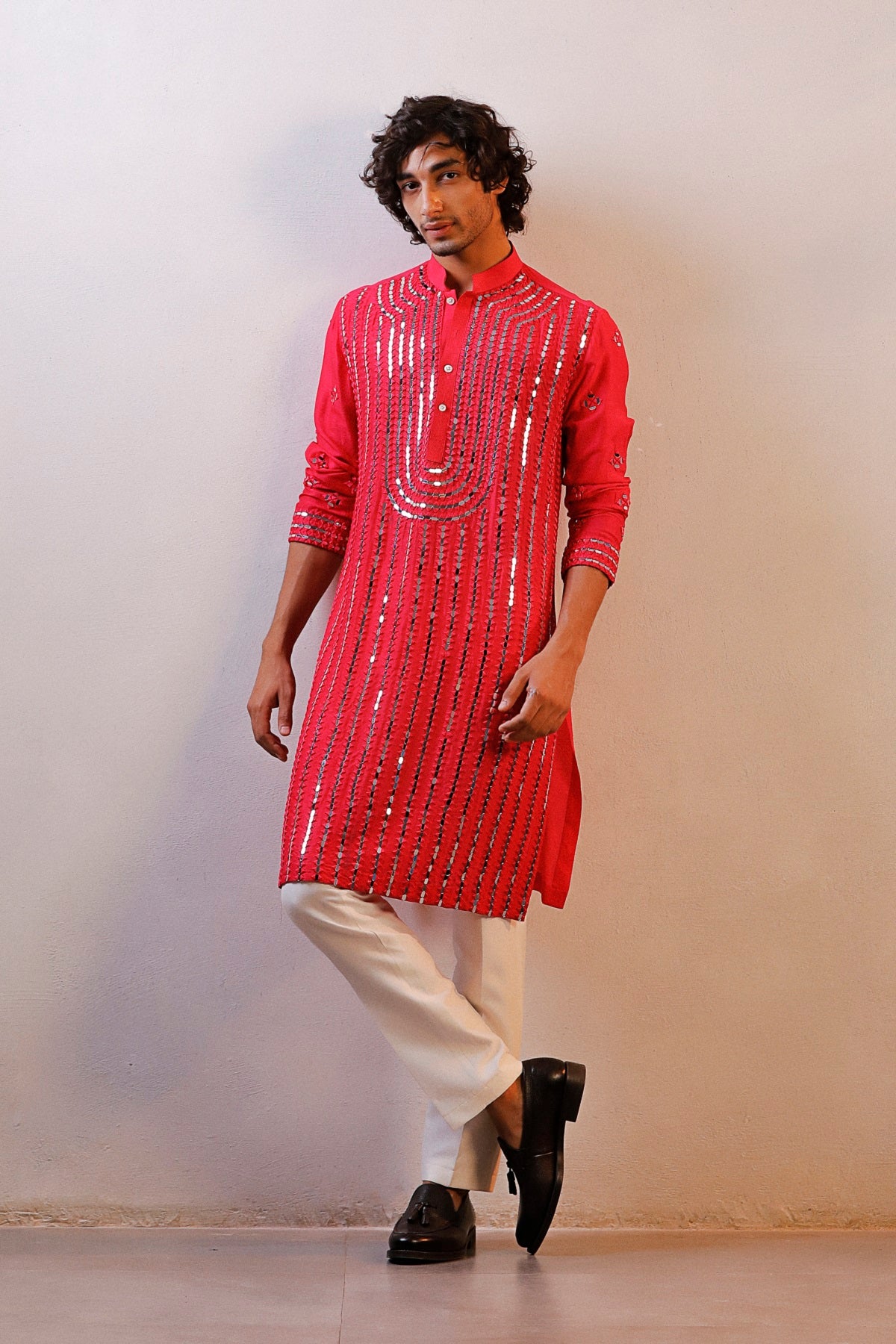 PINK MIRROR WORK KURTA SET
