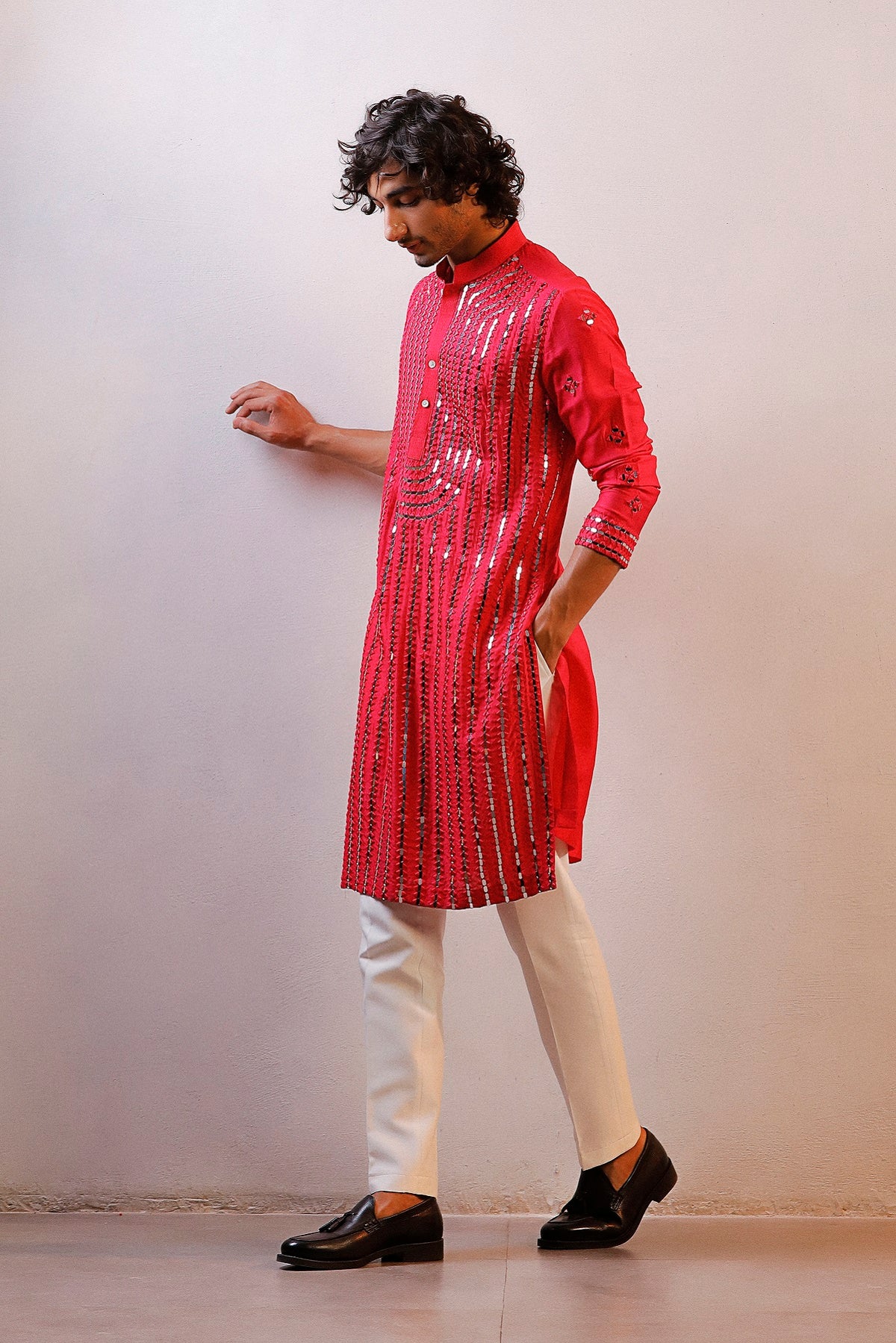 PINK MIRROR WORK KURTA SET