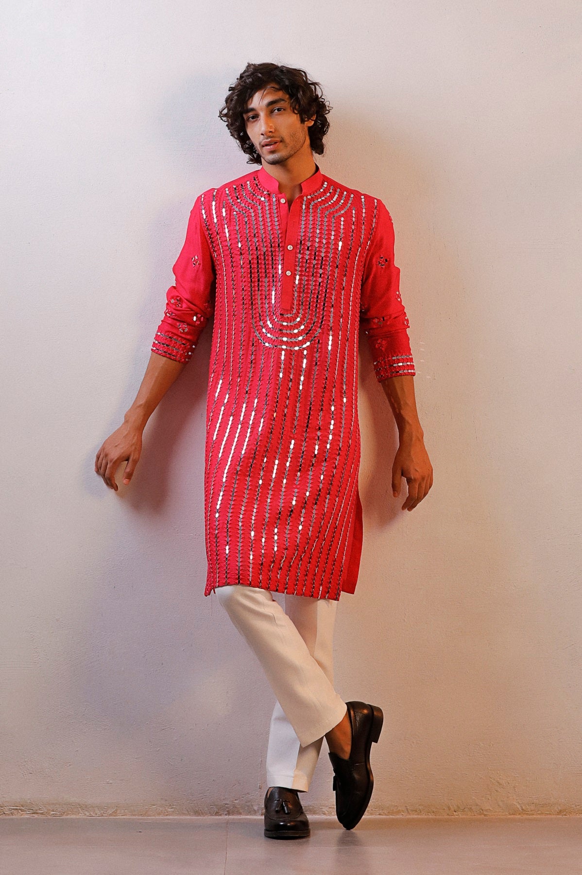 PINK MIRROR WORK KURTA SET