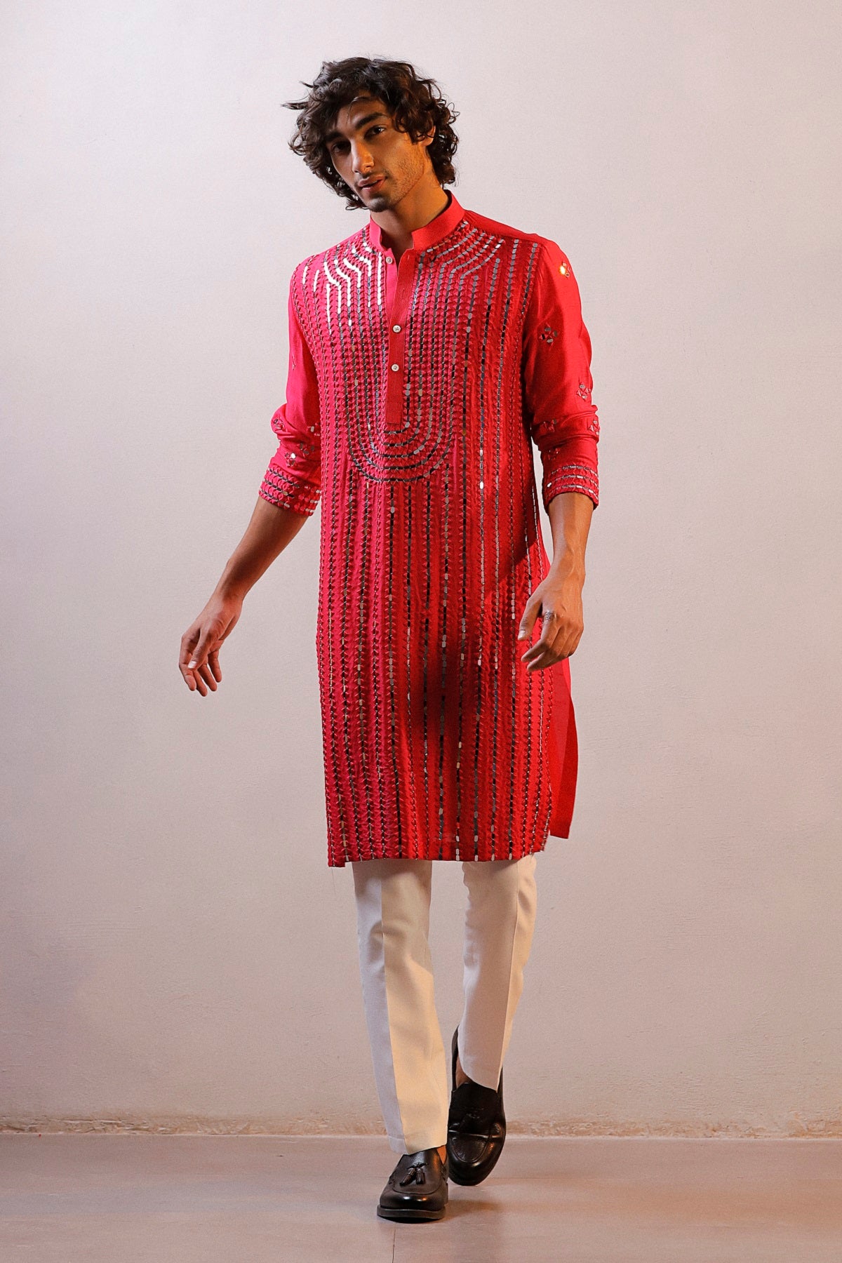 PINK MIRROR WORK KURTA SET