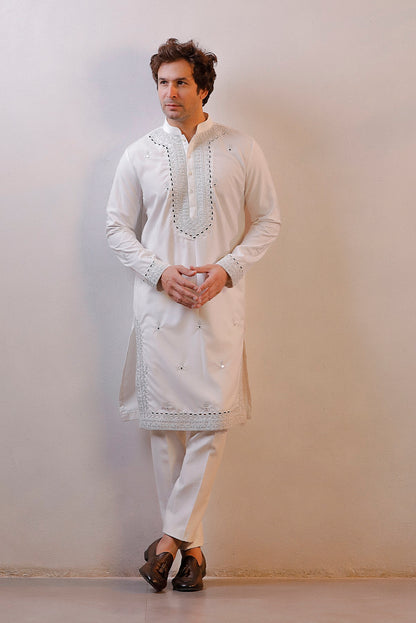 WHITE MIRROR WORK KURTA SET