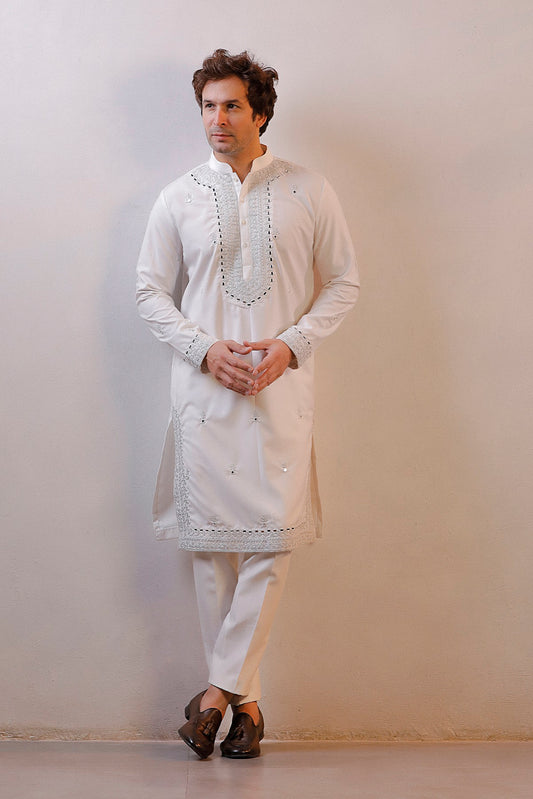 WHITE MIRROR WORK KURTA SET