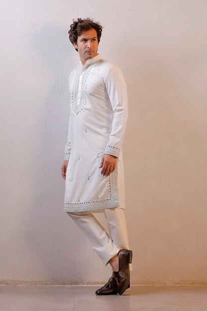 WHITE MIRROR WORK KURTA SET
