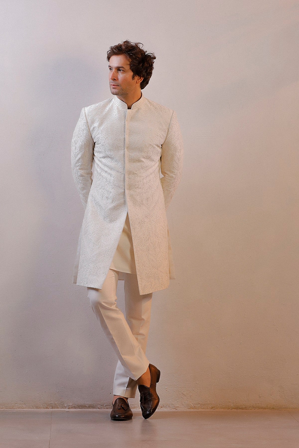 IVORY HAND EMBORIDERED SHERWANI SET