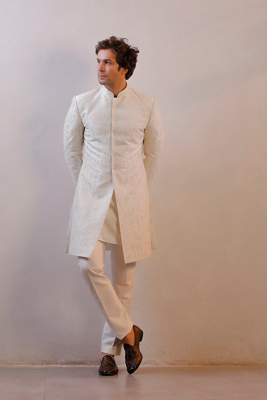 IVORY HAND EMBORIDERED SHERWANI SET