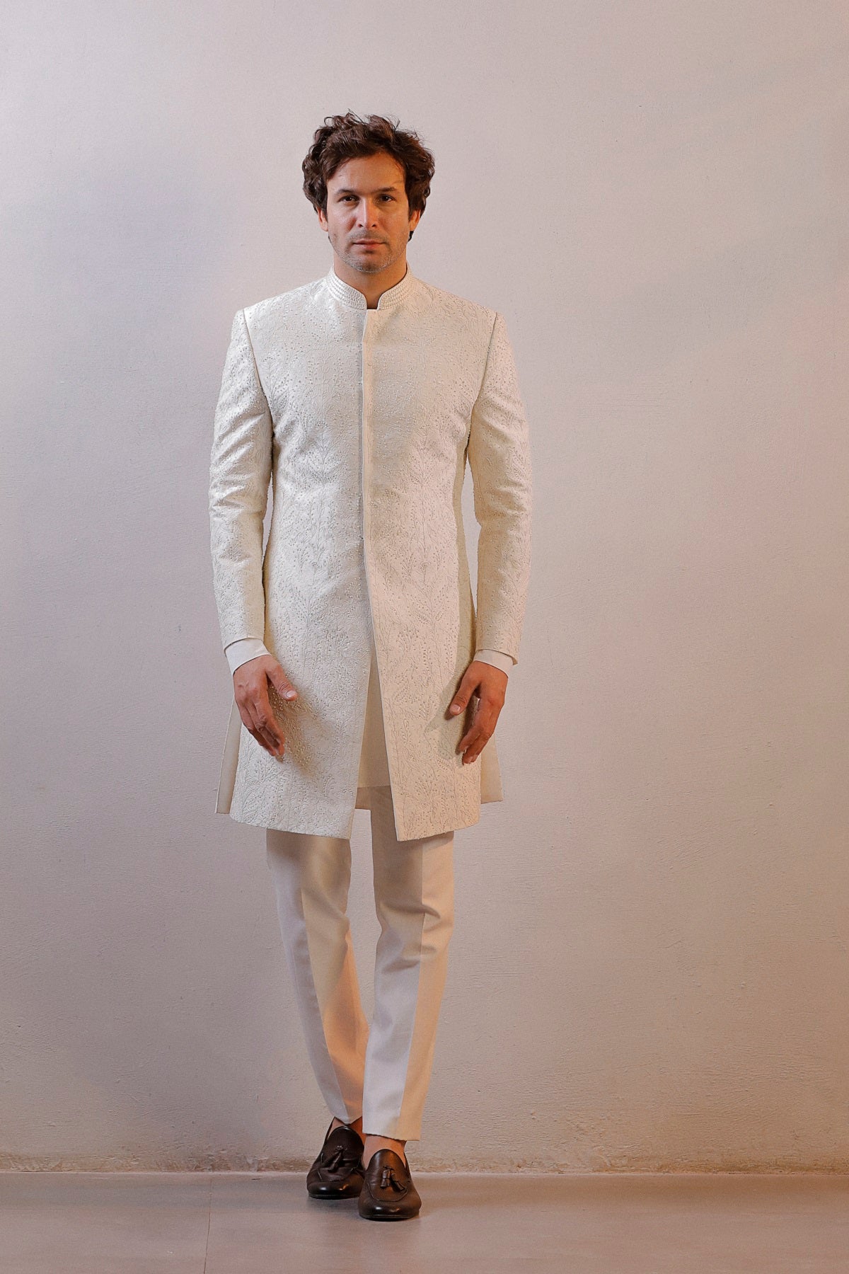 IVORY HAND EMBORIDERED SHERWANI SET