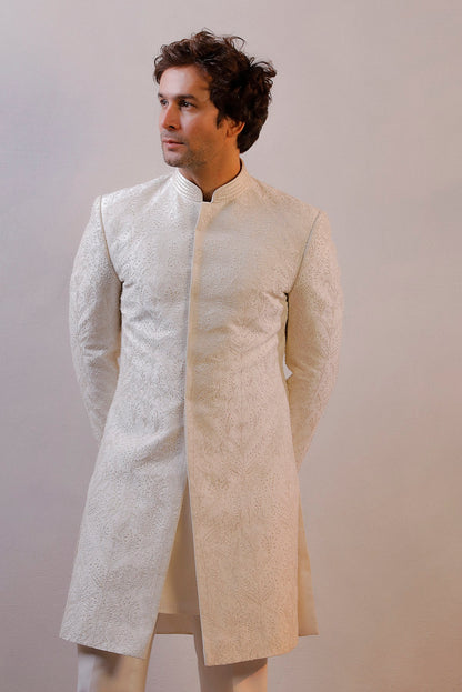IVORY HAND EMBORIDERED SHERWANI SET