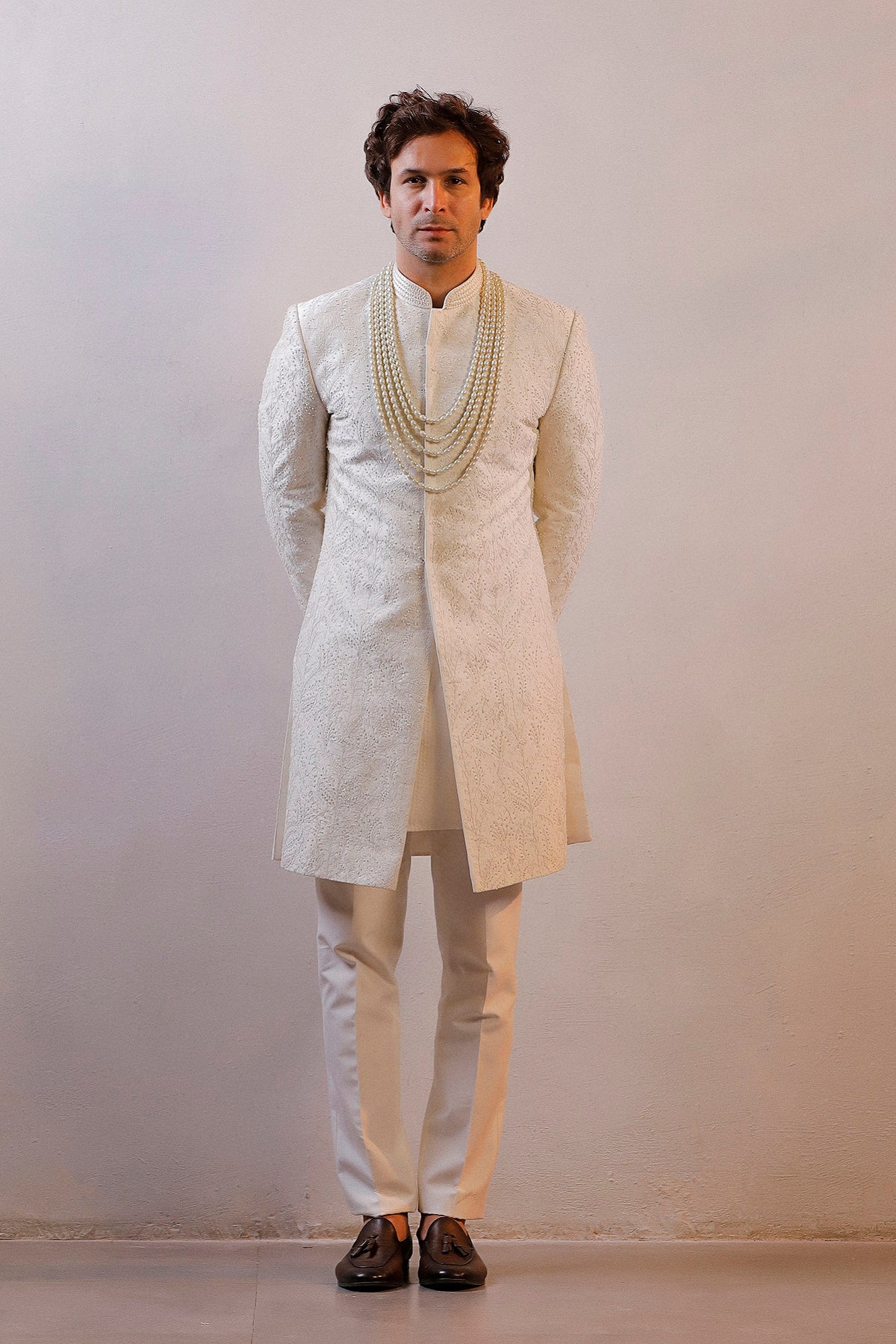 IVORY HAND EMBORIDERED SHERWANI SET