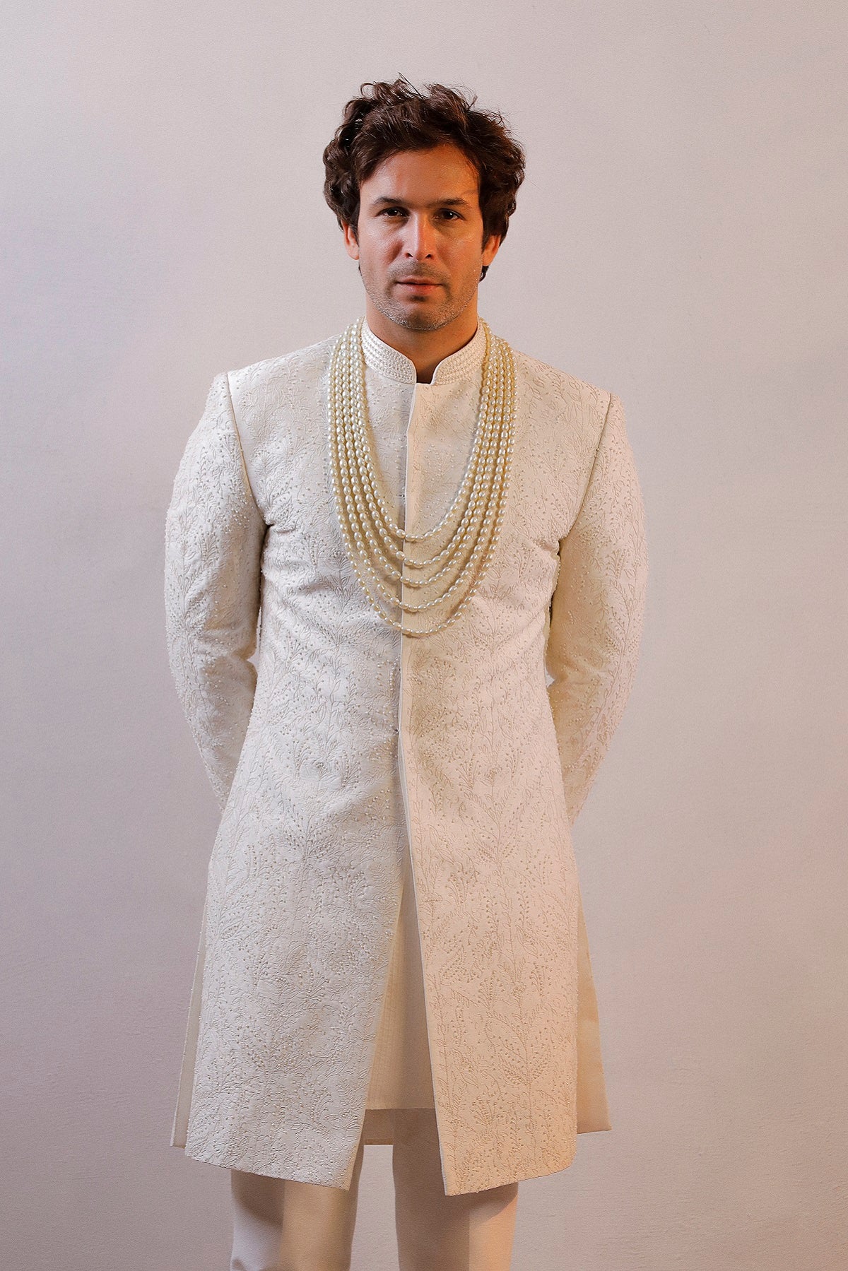 IVORY HAND EMBORIDERED SHERWANI SET