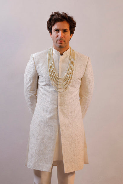 IVORY HAND EMBORIDERED SHERWANI SET