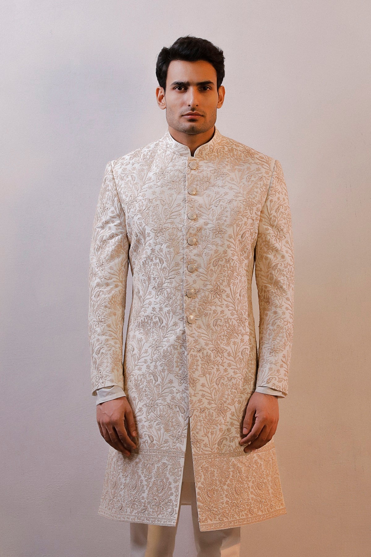 IVORY HAND EMBORIDERED SHERWANI SET