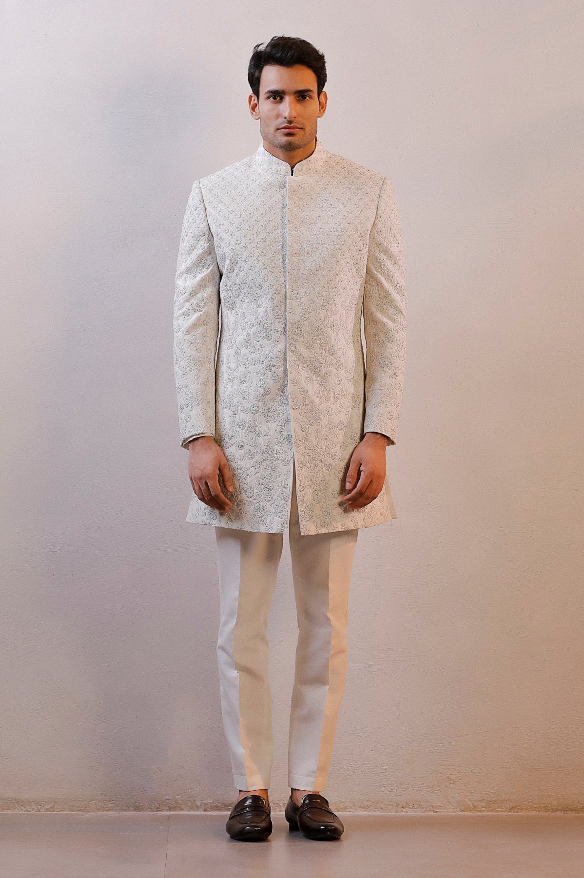WHITE HAND EMBORIDERED SHERWANI SET