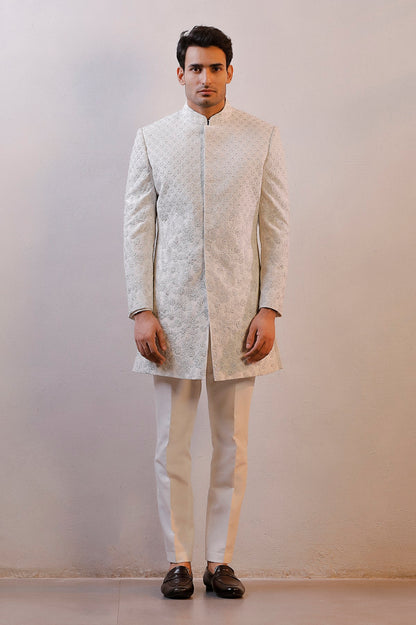 WHITE HAND EMBORIDERED SHERWANI SET