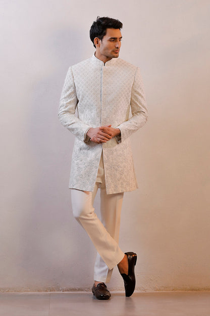 WHITE HAND EMBORIDERED SHERWANI SET