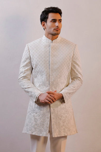 WHITE HAND EMBORIDERED SHERWANI SET