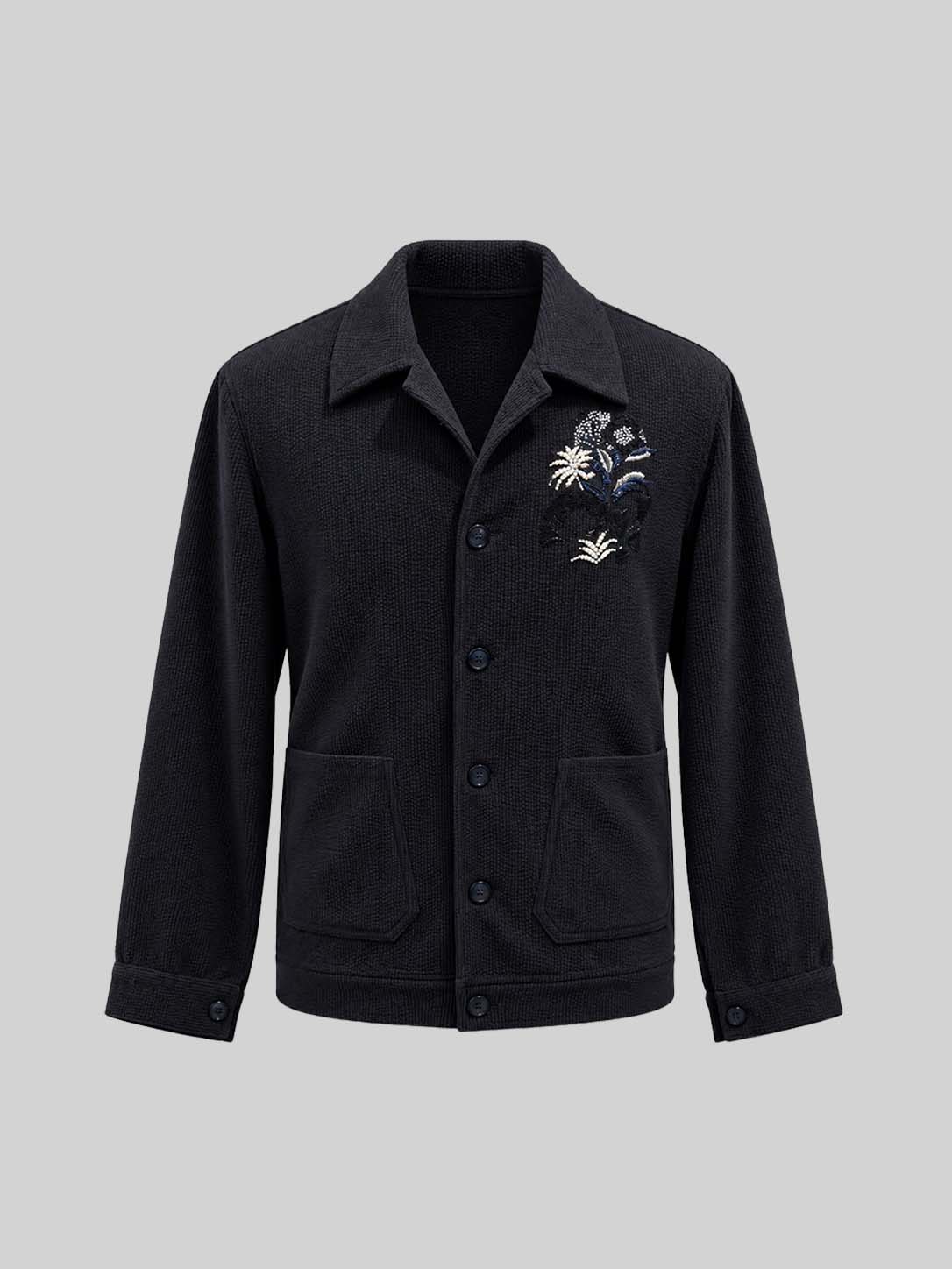 Navy Corduroy Embroidered Jacket