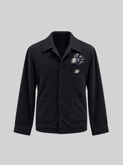Navy Corduroy Embroidered Jacket