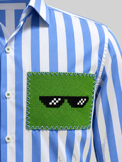Striped Cotton Shirt with Embroidered Patch