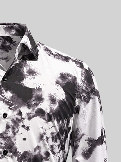 Abstract print cotton shirt collar detail
