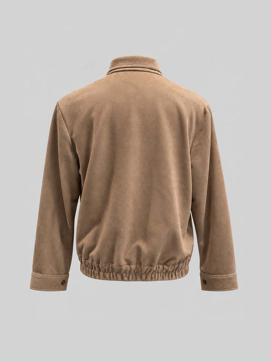 BEIGE SUEDE EMBROIDERED ZIP JACKET