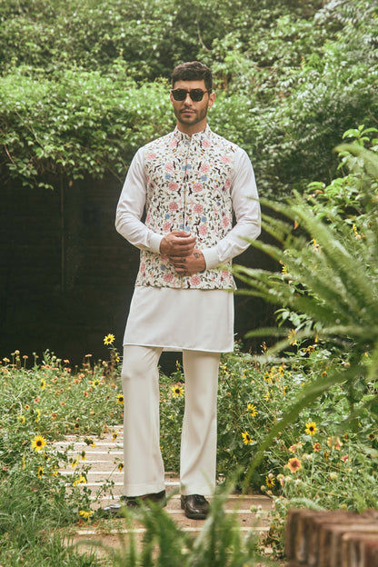 MULTI COLOUR SILK THREAD EMBROIDERY NEHRU JACKET SET