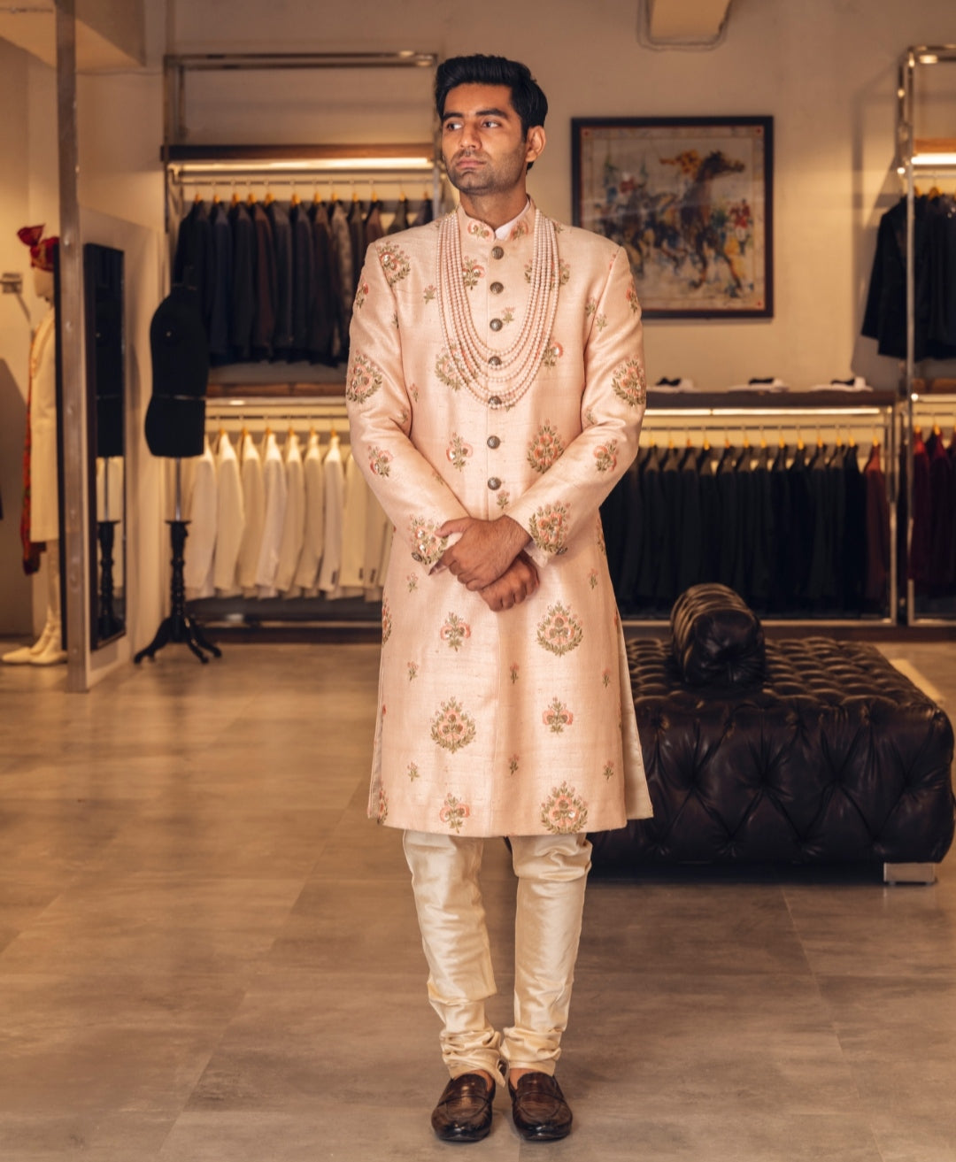 PEACH THREAD WITH ZARI EMBROIDERY SHERWANI