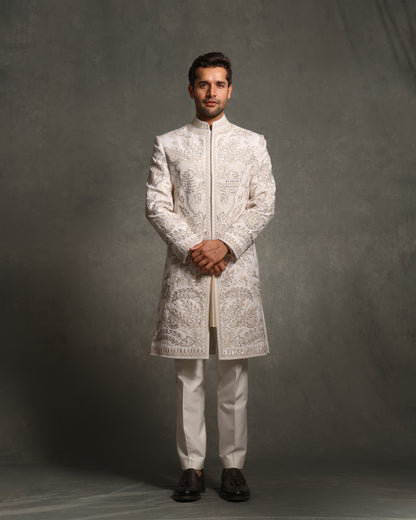 IVORY GLASS CUT EMBROIDERY SHERWANI