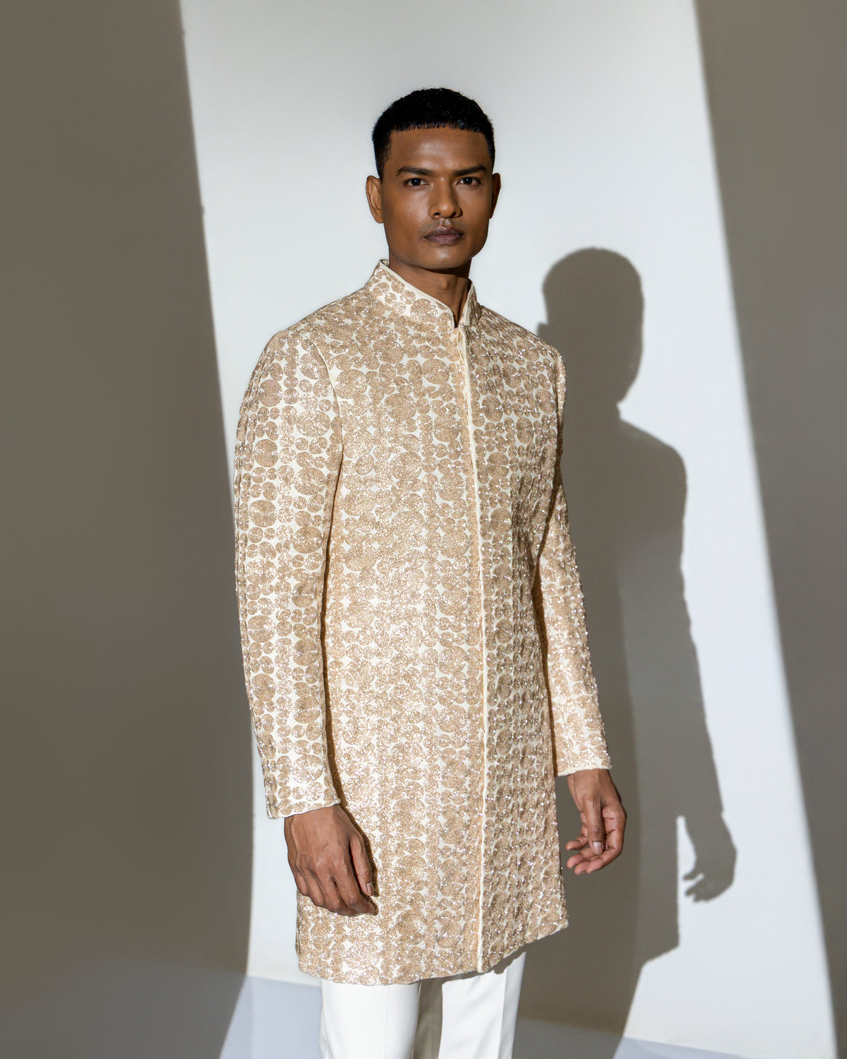 OFF WHITE HEAVY  GLASS EMBROIDERY  INDO WESTERN SET