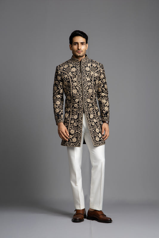 BLACK GOLDEN THREAD WITH SEQUNCE EMBROIDERY INDOWESTERN SET